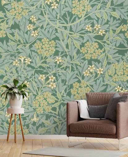 blad och blommor grön tapet blad och blommor grön tapet