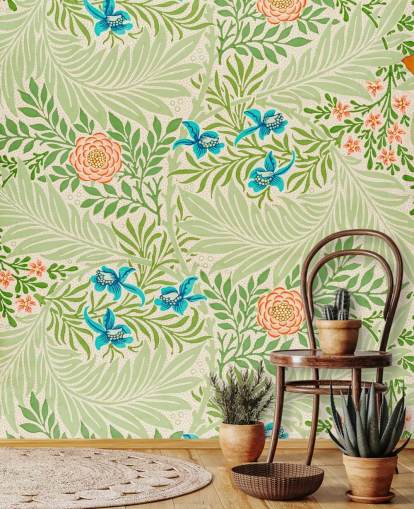 papier peint de feuilles vertes et de fleurs roses et bleues papier peint de feuilles vertes et de fleurs roses et bleues