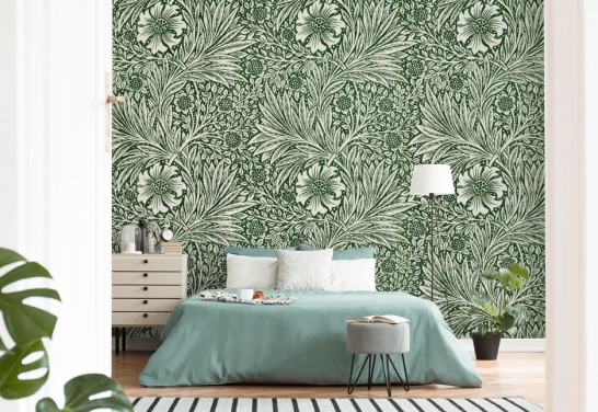 vit och grön blommig vintage tapet