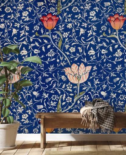 navy blue wallpaper with pink and red flowers navy blue wallpaper with pink and red flowers