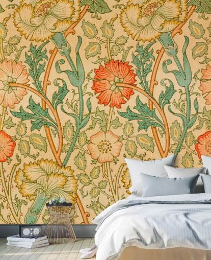 orange og grøn vintage blomstret tapet orange og grøn vintage blomstret tapet