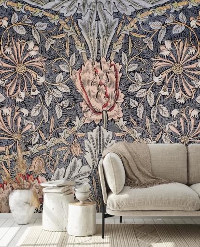 blå, rosa og rød vintage floral tapet blå, rosa og rød vintage floral tapet