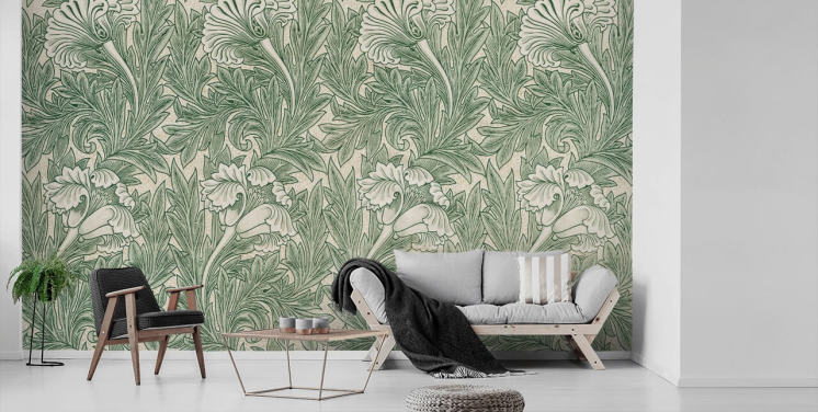 papier peint à fleurs victoriennes blanc et vert
