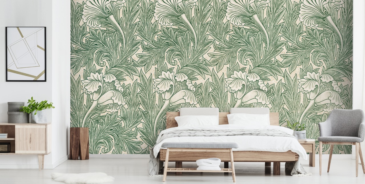 wit en groen victoriaans bloemenbehang