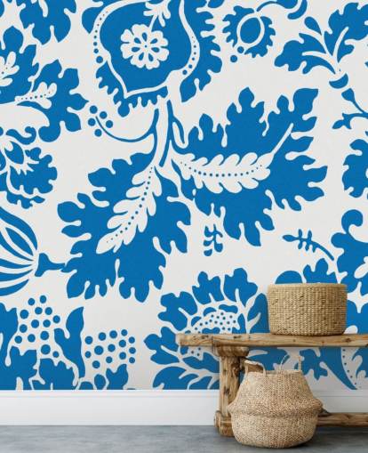 papel de parede padrão floral azul e branco papel de parede padrão floral azul e branco