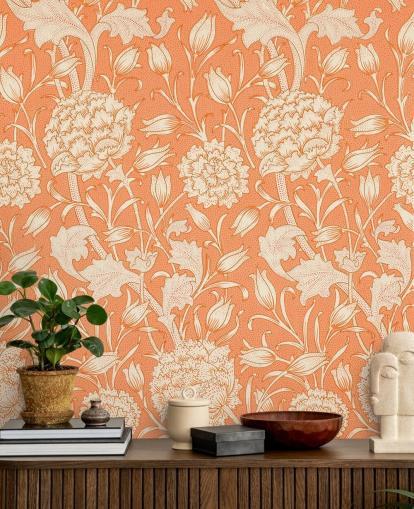 papel pintado floral blanquecino y naranja papel pintado floral blanquecino y naranja