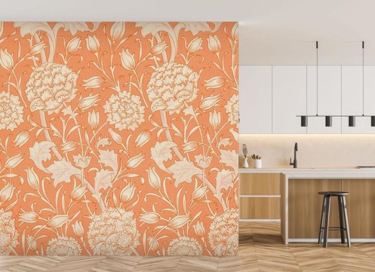 Luxury Orange Floral Wallpaper for Exquisite Living Room Decoration  Paper  Plane Design