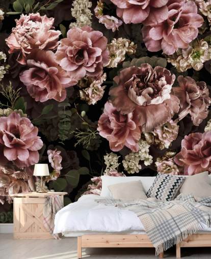 papel de parede floral escuro rosa empoeirado papel de parede floral escuro rosa empoeirado