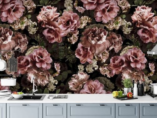 stoffig roze donker bloemenbehang