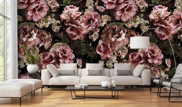 dusty pink dark floral wallpaper