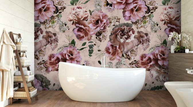 Baroque Light Pink Floral Wallpaper