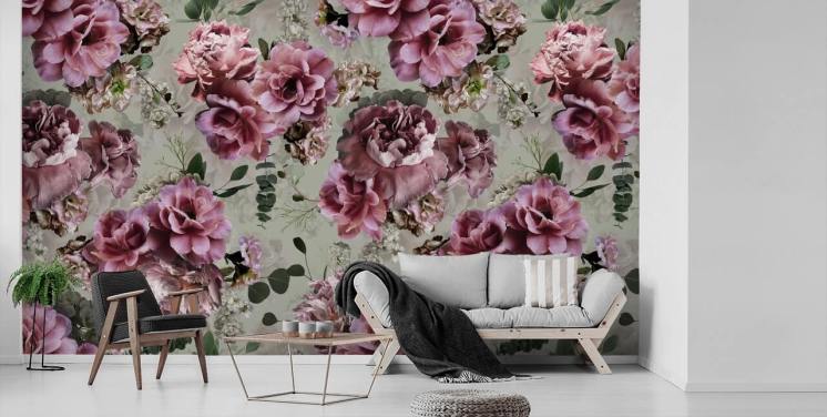Baroque Mid Pink Flower Wallpaper