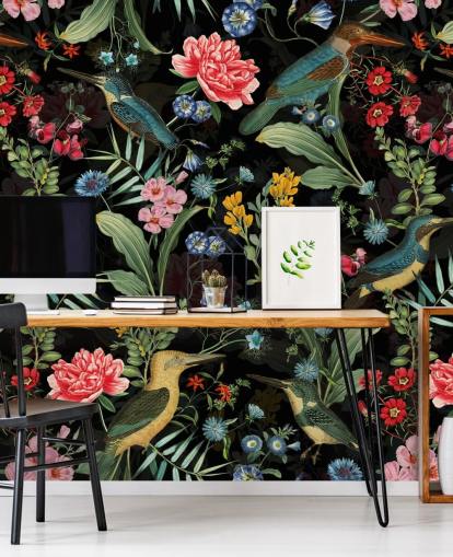 dark floral and bird wallpaper dark floral and bird wallpaper