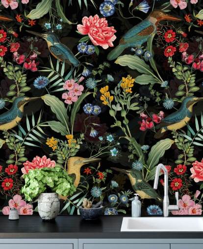 tumma kukka ja lintu tapetti tumma kukka ja lintu tapetti