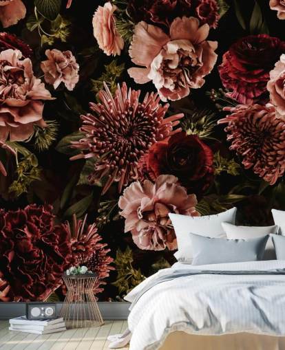 mørk rød og rosa blomster tapet mørk rød og rosa blomster tapet