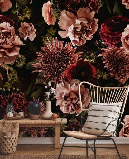 papel de parede floral vermelho escuro e rosa papel de parede floral vermelho escuro e rosa