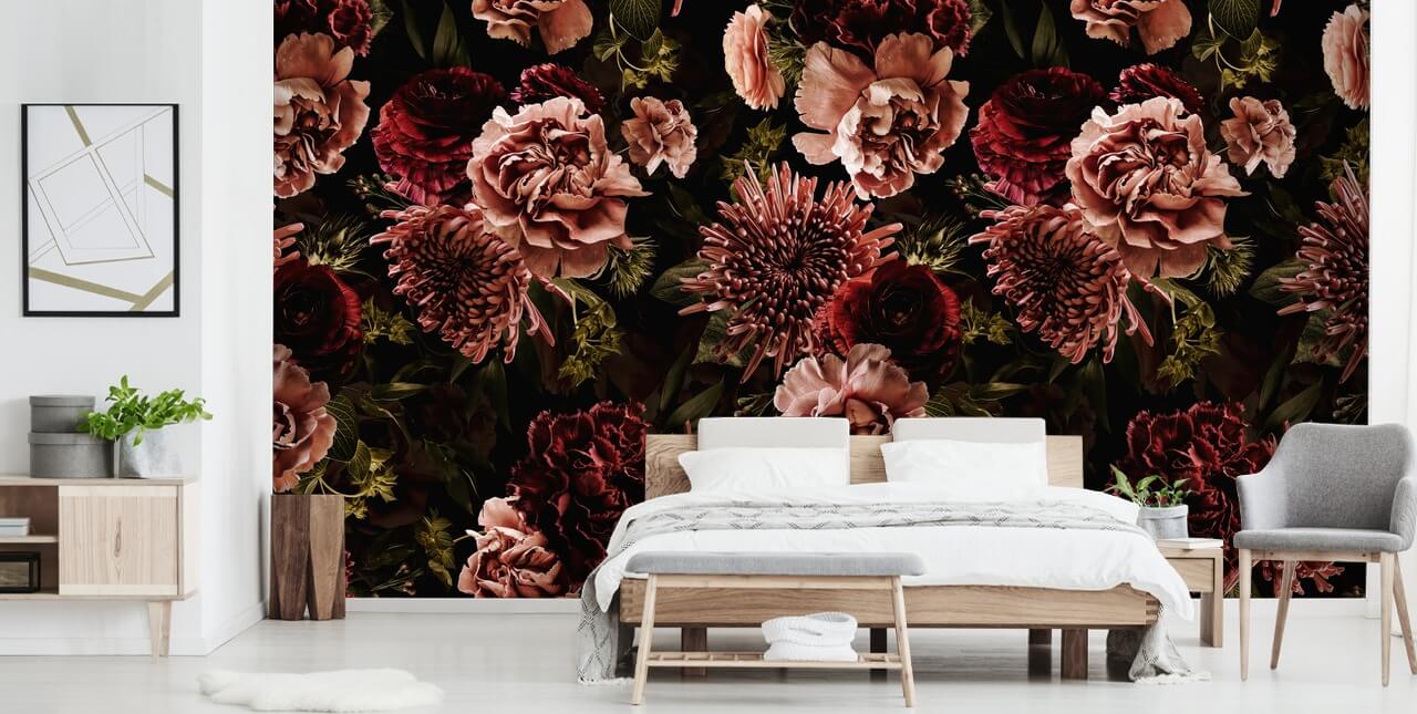 dark red and pink florals wallpaper