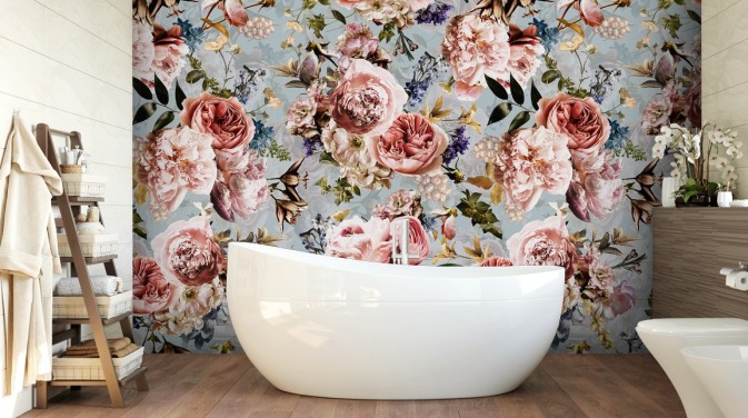 rosas rosadas sobre fondo azul papel tapiz