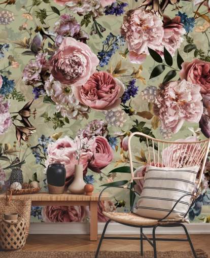 sage green and pink vintage flower wallpaper sage green and pink vintage flower wallpaper