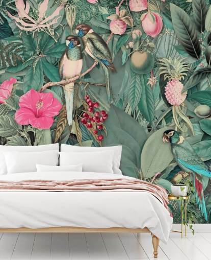 parrots in pink and green jungle wallpaper parrots in pink and green jungle wallpaper