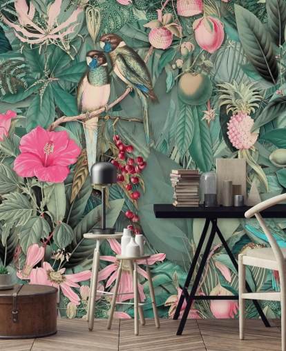 parrots in pink and green jungle wallpaper parrots in pink and green jungle wallpaper