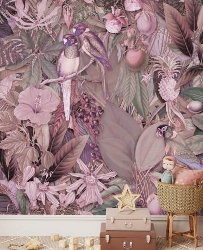 Vögel und Blätter rosa Tapete Vögel und Blätter rosa Tapete