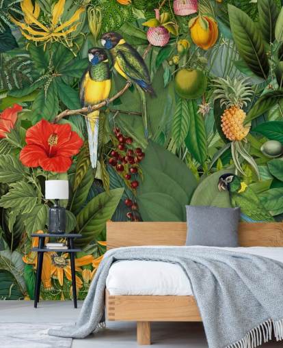 selva colorida com papagaios papel de parede selva colorida com papagaios papel de parede