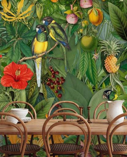 colourful jungle with parrots wallpaper colourful jungle with parrots wallpaper