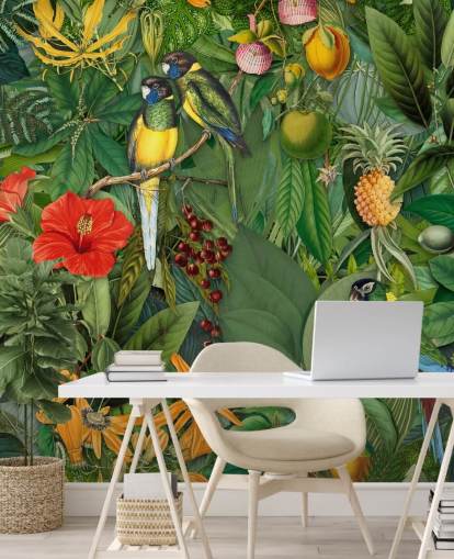 colourful jungle with parrots wallpaper colourful jungle with parrots wallpaper