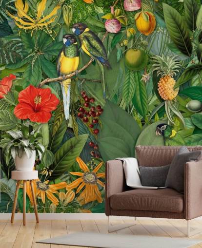 colourful jungle with parrots wallpaper colourful jungle with parrots wallpaper
