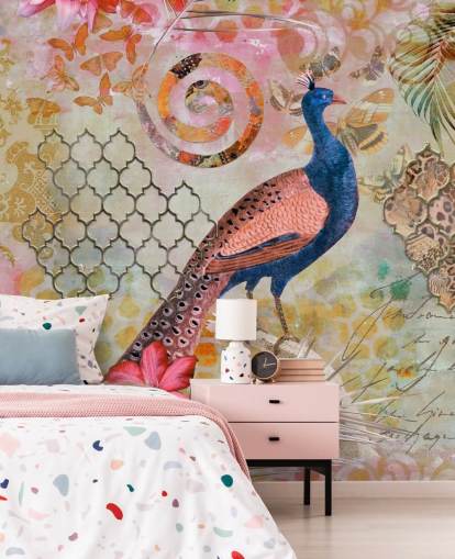 blaue und rosa Pfau-Tapete blaue und rosa Pfau-Tapete