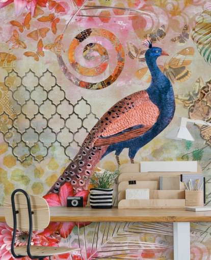 papel de parede pavão azul e rosa papel de parede pavão azul e rosa