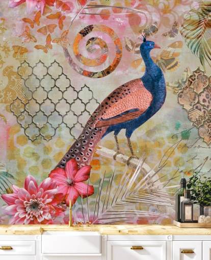 papier peint paon bleu et rose papier peint paon bleu et rose