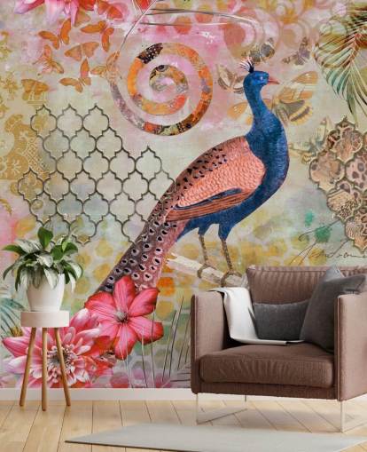 Multi Oriental Jungle Peacock Bird Wallpaper Multi Oriental Jungle Peacock Bird Wallpaper