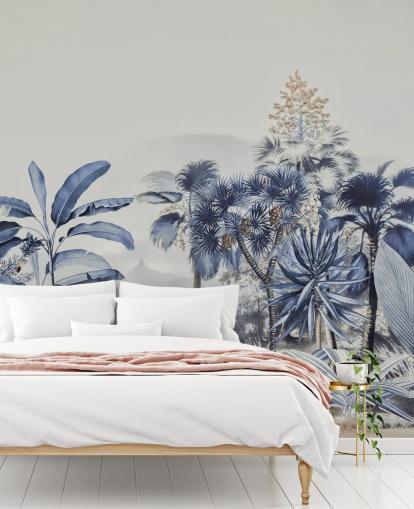 blue jungle with birds wallpaper blue jungle with birds wallpaper