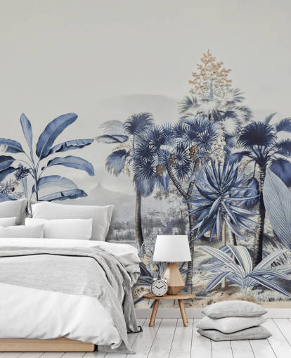 blue jungle with birds wallpaper blue jungle with birds wallpaper