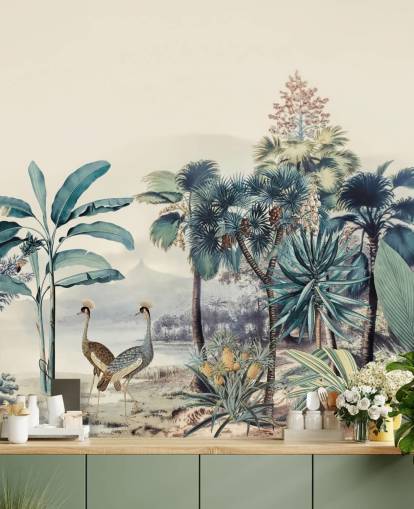 vintage jungle med fugle tapet vintage jungle med fugle tapet