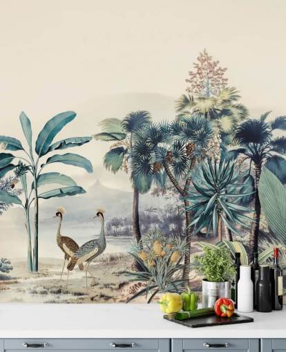 vintage jungle with birds wallpaper vintage jungle with birds wallpaper