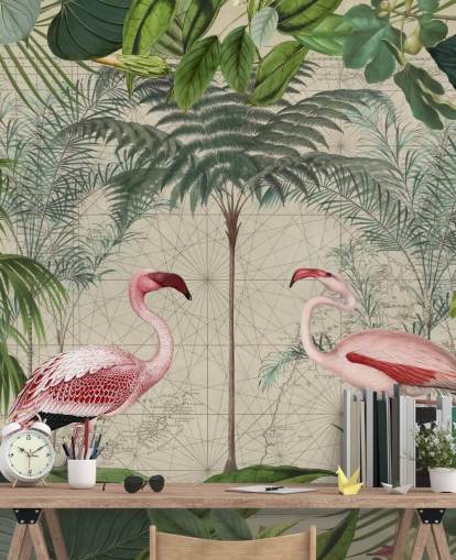 2 pink flamingoer i jungle tapet 2 pink flamingoer i jungle tapet