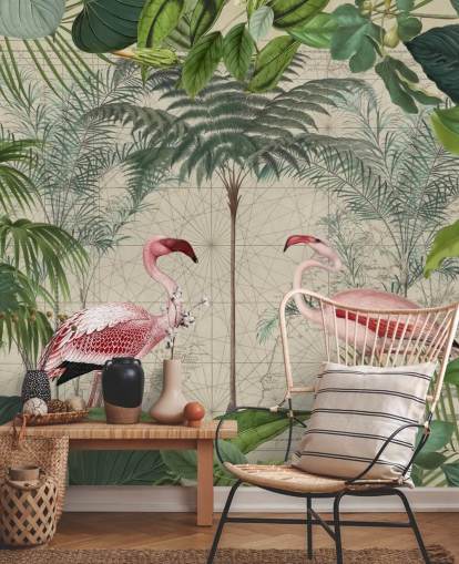 2 vaaleanpunainen flamingoja viidakossa tapetti 2 vaaleanpunainen flamingoja viidakossa tapetti