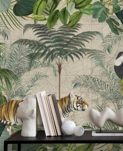 papel tapiz de selva de tigre y tucán papel tapiz de selva de tigre y tucán