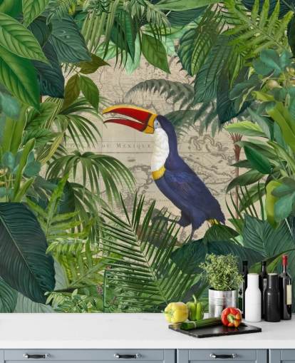 toucan framed with tropical leaves wallpaper toucan framed with tropical leaves wallpaper