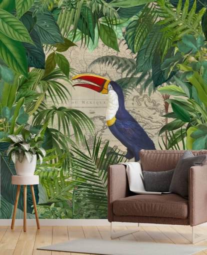 toucan framed with tropical leaves wallpaper toucan framed with tropical leaves wallpaper