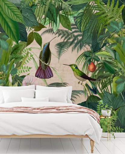 Fondo de pantalla de colibríes entre hojas Fondo de pantalla de colibríes entre hojas