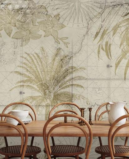 beige og naturlige tonet vintage kort og palme tapet beige og naturlige tonet vintage kort og palme tapet