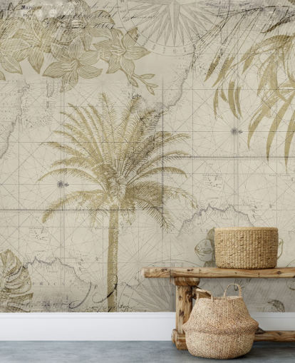 beige og naturlige tonet vintage kort og palme tapet beige og naturlige tonet vintage kort og palme tapet