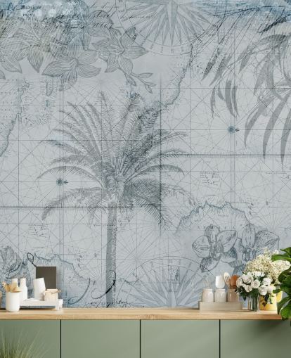 papel de parede azul vintage tropical mapa papel de parede azul vintage tropical mapa