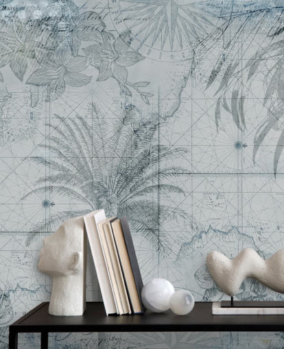 papel de parede azul vintage tropical mapa papel de parede azul vintage tropical mapa