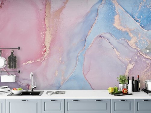 lyserød, blå og lilla brugerdefineret akvarel tapetmaleri kaldet Dreamy Watercolour til soveværelser