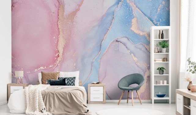 pink, blue and lilac custom watercolour wallpaper mural called Dreamy Watercolour for bedrooms
